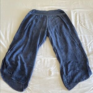 Wide Leg Linen-Blend Pants in Navy